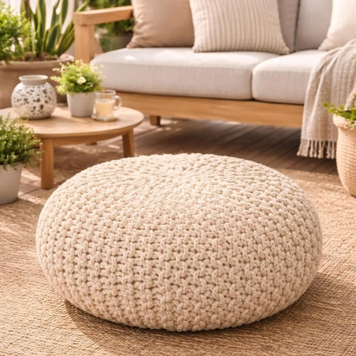 Boho Jute Pouffe Ottoman Floor Stool