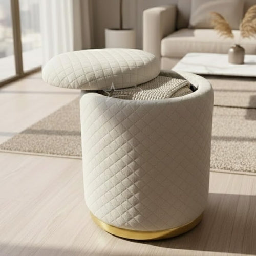 Round Storage Ottoman Gold Base Stool